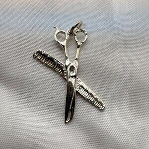 VTG Sterling Silver 925 Barbershop Theme Scissors Comb Charm Size 1.5'' Length